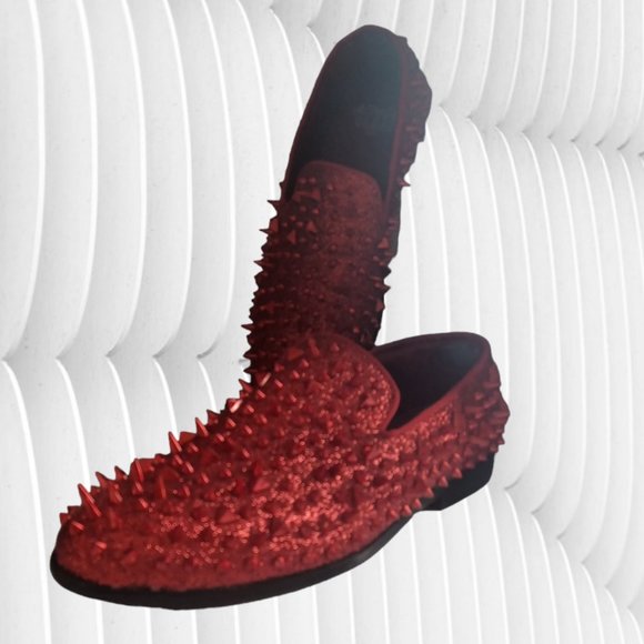 ROYAL RED SPIKE SLIP ON SHOES